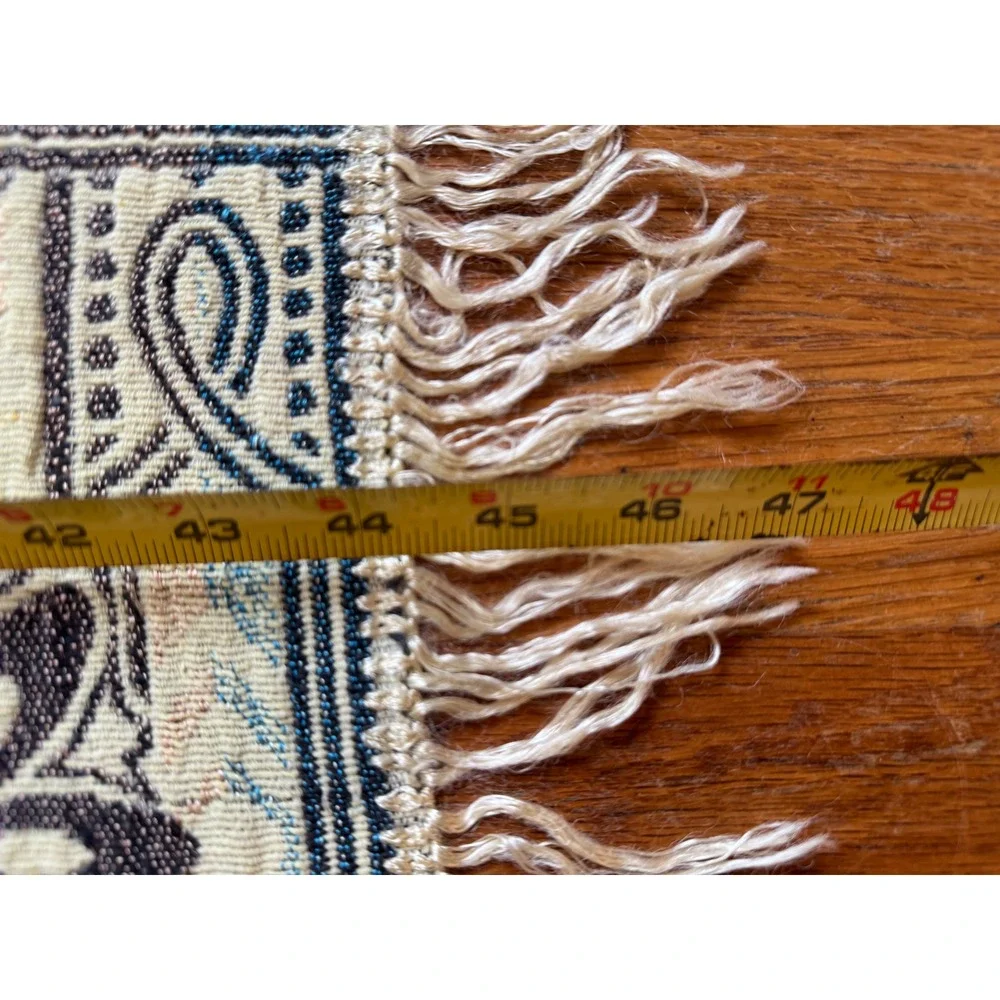 Vintage Woven Tapestry Throw Blanket Persian Style Horse Mosque Fringe 48x44